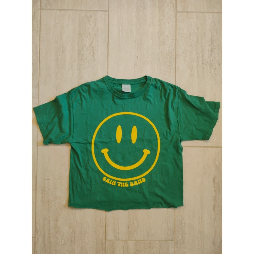 Cain The Band Comfort Wash Cropped Tee Unisex Medium Green Smiley Face Lyrics